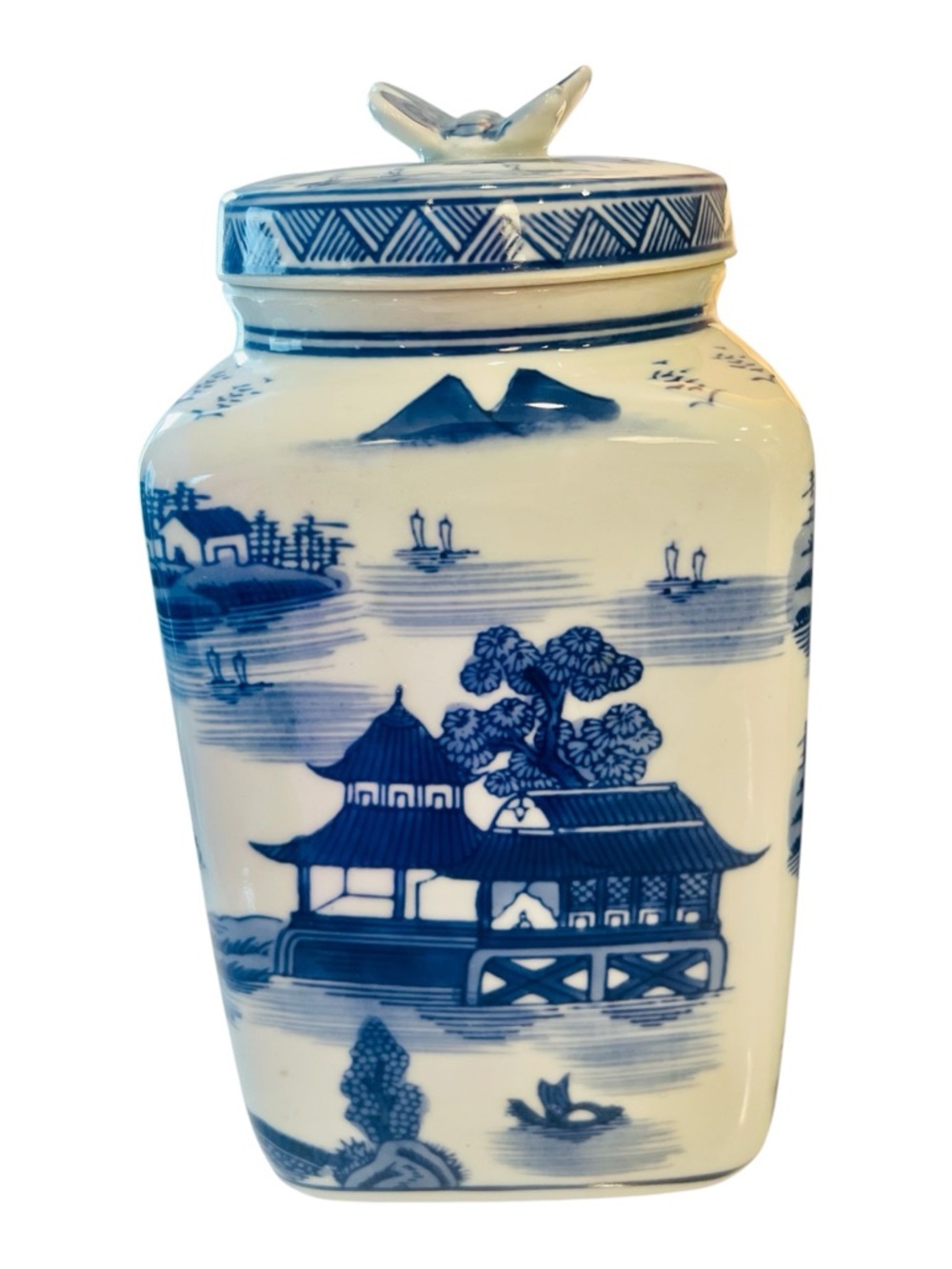 Vintage Chinese Blue & White Ginger Jar Canister Set Butterfly Lids Chinoiserie - Picture 6 of 6